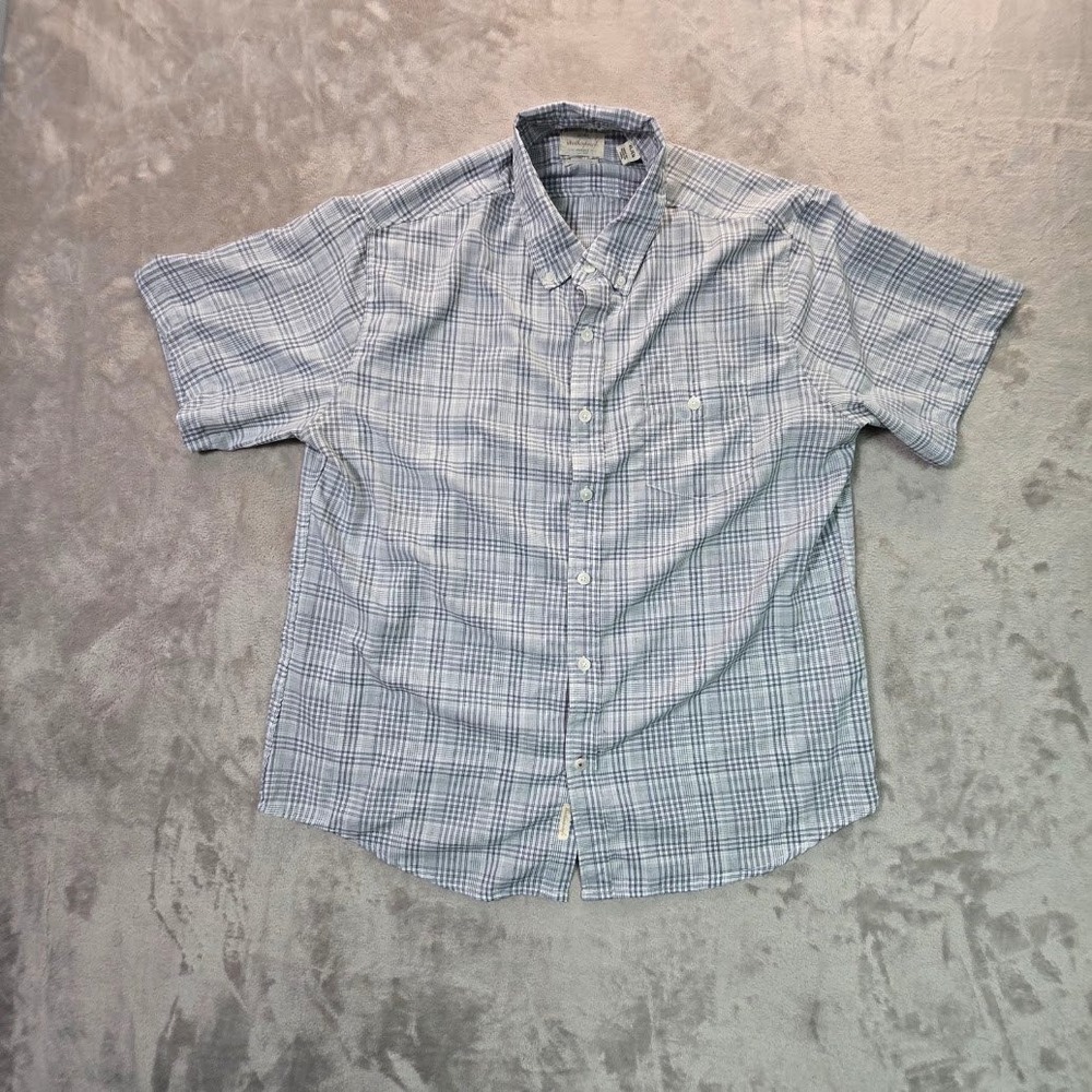 Weatherproof Vintage Performance Mens XL Blue Plaid Short Sleeve Button Down